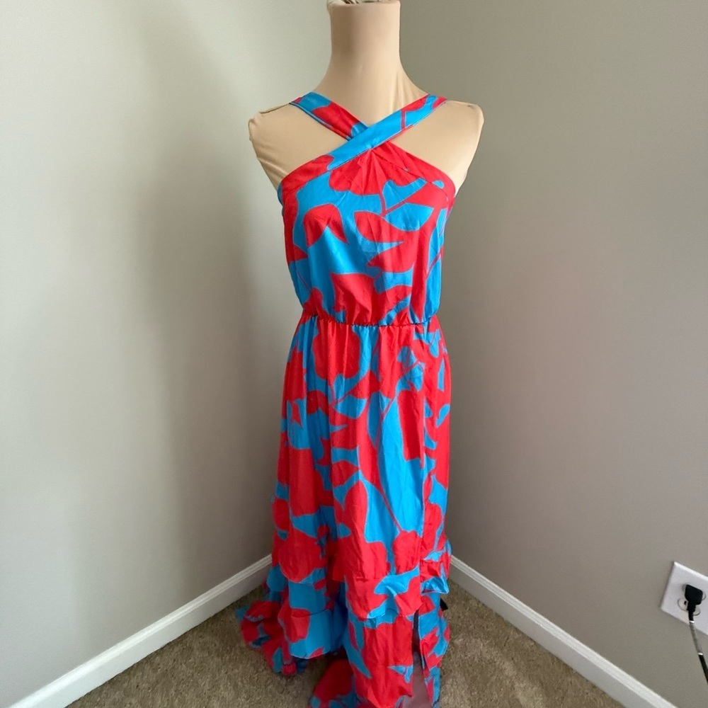 SHEIN Bright Blue and Red Cross-Back Maxi Dress